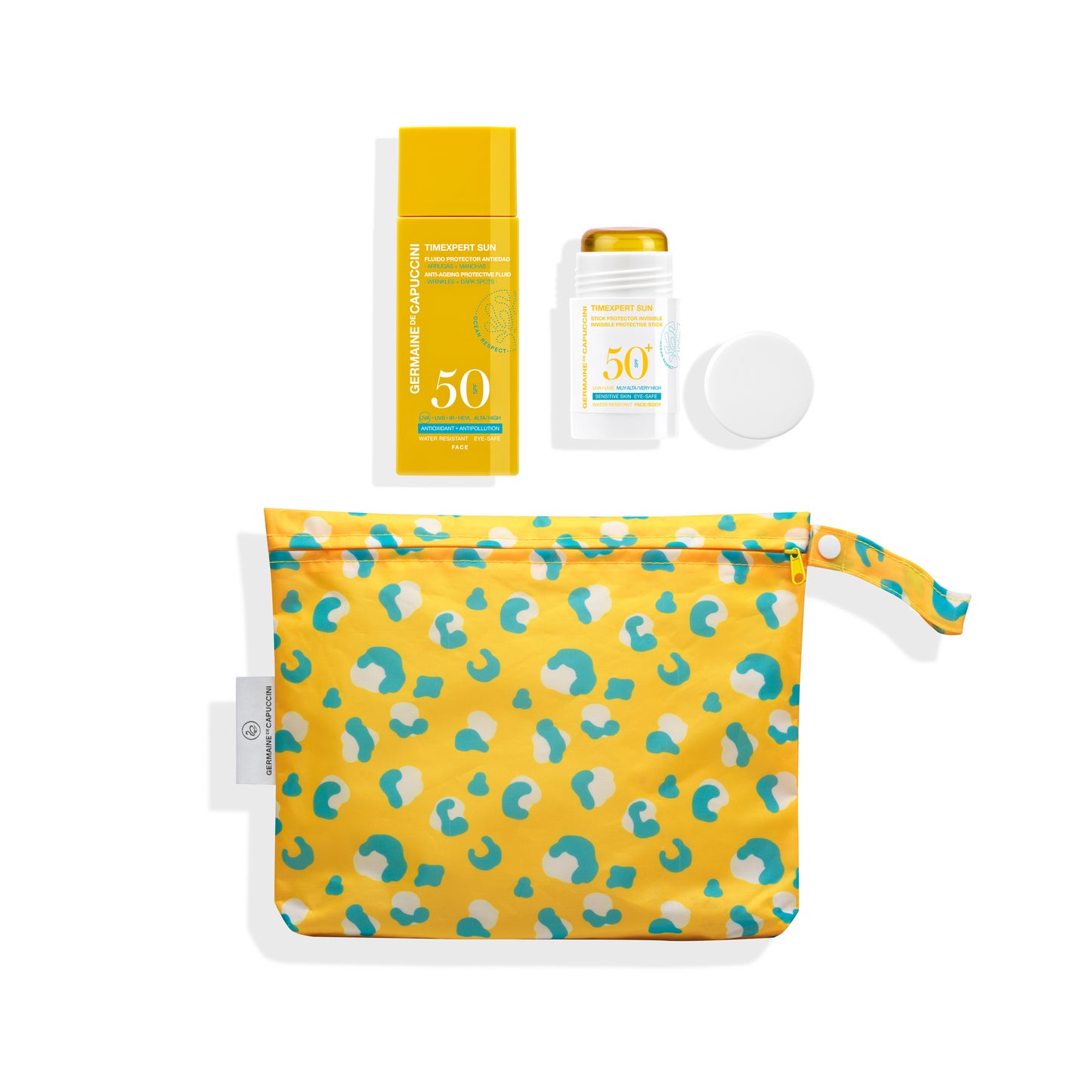 Timexpert Sun Promo | SPF50 Emulsie & Sun Stick in animal print toilettas