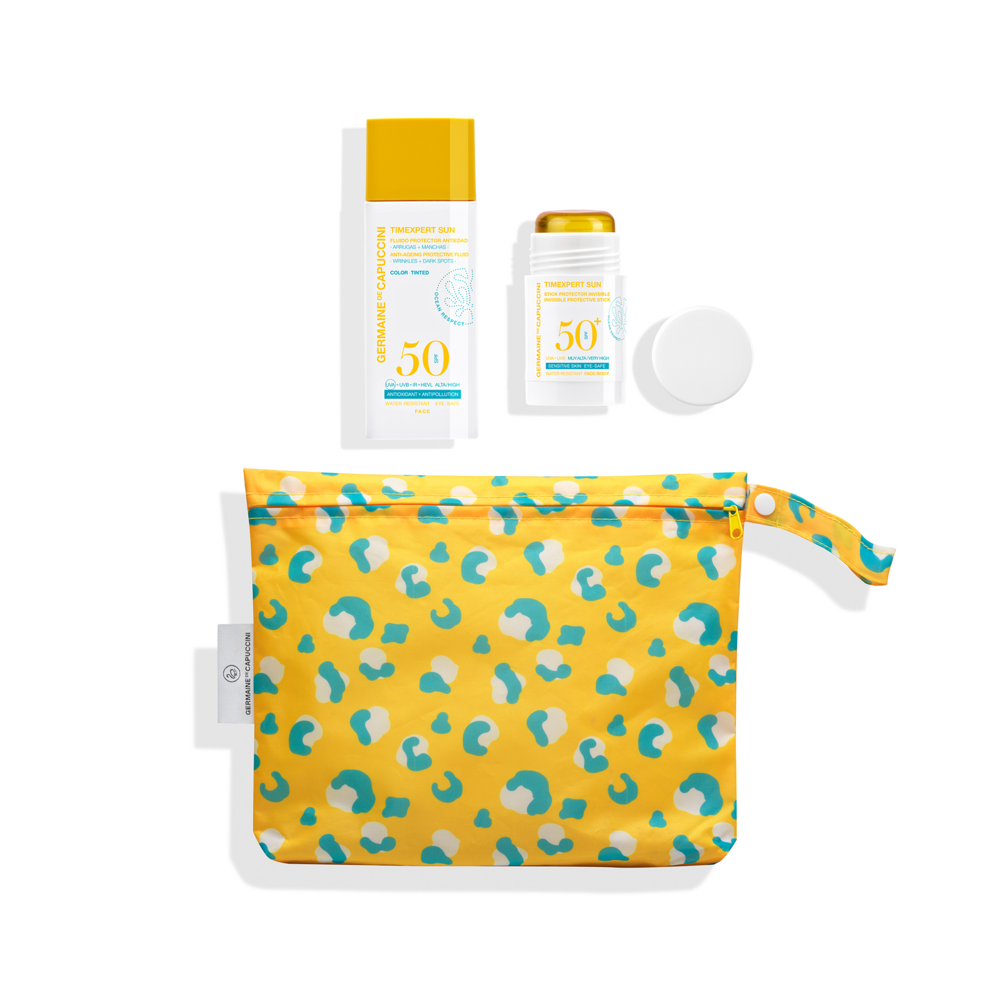 Timexpert Sun Promo | SPF50 Getinte emulsie & Sun Stick in animal print toilettas
